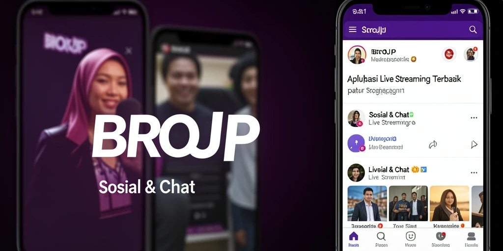 Tampilan utama aplikasi BROJP dengan fitur live streaming yang interaktif.