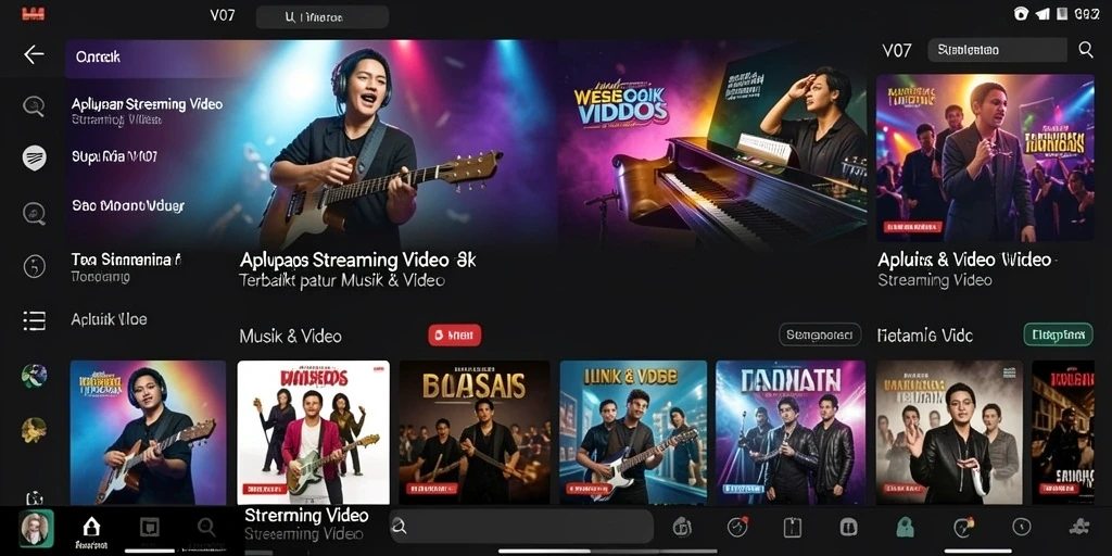Tampilan antarmuka V07 dengan berbagai pilihan streaming video berkualitas.